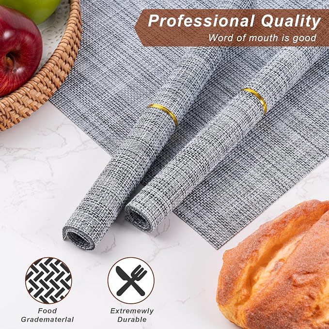 Placemats Set of 6 Washable Indoor(Black) | Outdoor Vinyl Place Mats for Dining Table Durable Non-Slip Heat Resistant PVC Weave Table Mats