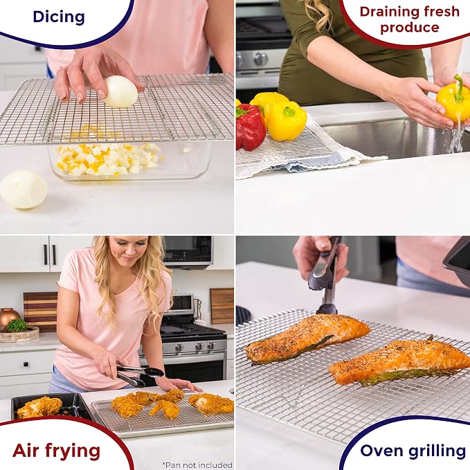 Jelly Roll Cooling Rack Stainless Steel Oven Safe Set of 2 | Fits standard 10x15 jelly roll pans for grilling, broiling, drying and draining grease while baking