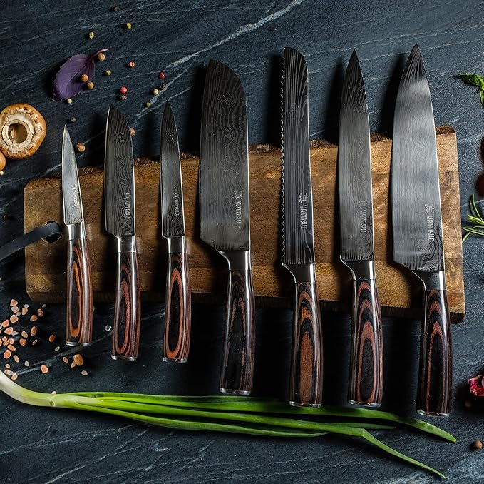 Yatoshi 7 Knife Set - Pro Kitchen Knife Set Ultra Sharp High Carbon Stainless Steel with Ergonomic Handle