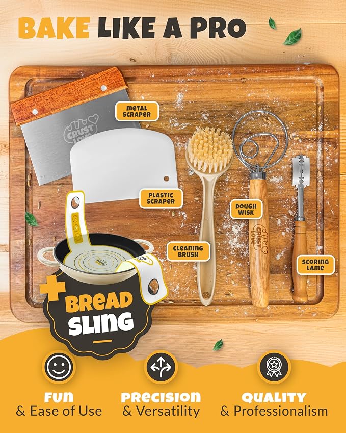 5 QT Enameled Dutch Oven for Bread Baking with Lid & Starter Kit | Dutch Oven for Sourdough Bread Baking, Enameled Cast Iron, Banneton, Bread Sling, Lame, Dough Whisk & Step-by-Step Guide