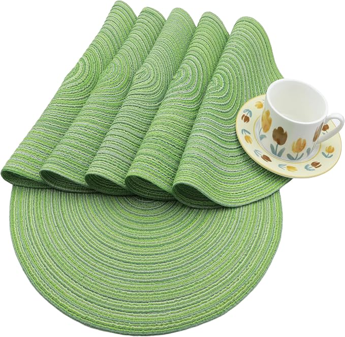 MIAOMIAO Round Placemats Set of 6 Woven Braided Place Mats(Coffee) | 14.5 Inch Cotton Polyester Braided Dining Table Decor Mats Protecting Your Table from Spills & Stains Heat Resistant