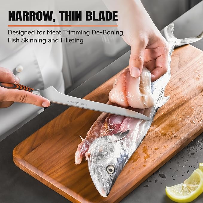 TUO Boning Knife, 7 inch Sharp Fillet Knife for Trimming Meat with Bones, Woodgrain Pakkawood Handle, High Carbon German Steel, Gift Box Included