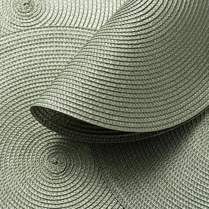 AHHFSMEI Round Placemats Set of 4 Heat Resistant Washable Non-Slip Woven Braided Table Mats for Dining Table Kitchen & Home Decor (Sage Green,4)