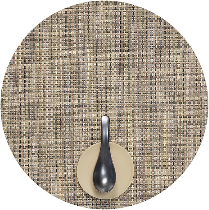 Chilewich Basketweave Placemats, Woven Round Placemats Set of 4 | Reusable, Stain-Resistant, Indoor/Outdoor Tabletop Protection, Bark, 15"