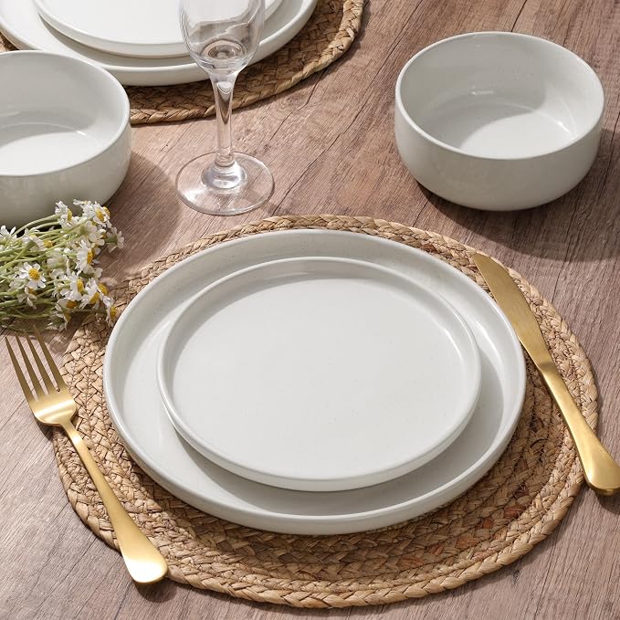 HaWare Dinnerware Sets, 12-Piece Plates and Bowls Set for 4, Milky White