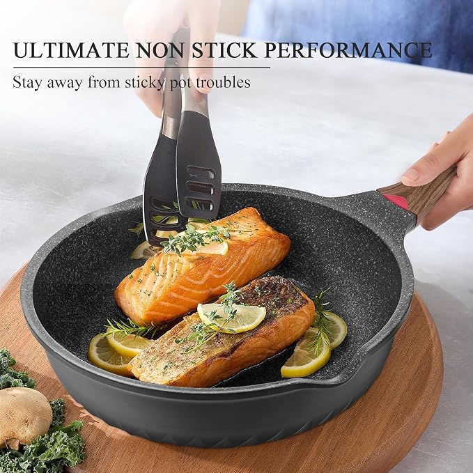 Vinchef 12PCS Nonstick Deep Frying Pan with Lid Cookware Set | VINCHEF 12-piece nonstick cookware set utensils & pot protectors. Stay-cool handles, PFAS & PFOA-free.