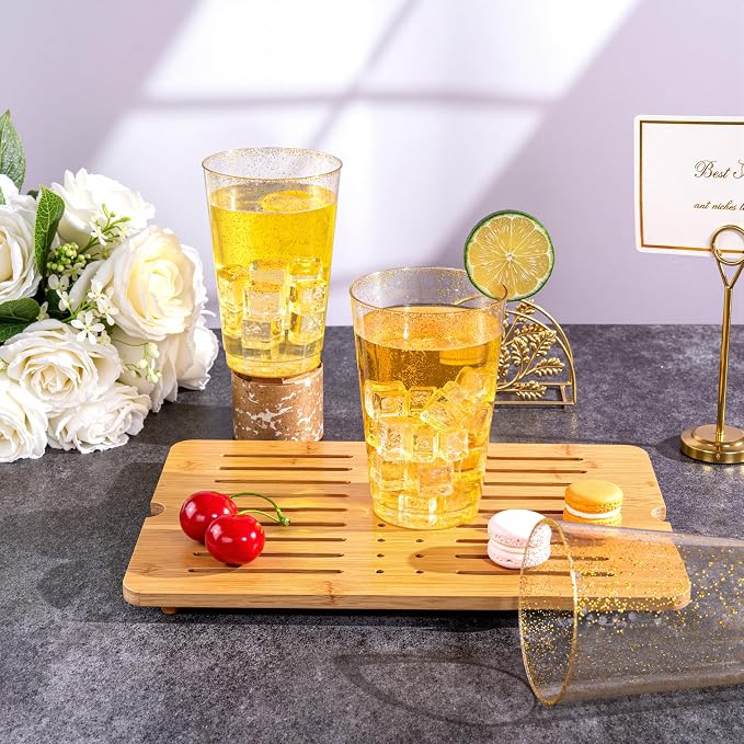 I00000 50 Pack 20 oz Gold Plastic Cups, Gold Glitter Cups Disposable Plastic Wine Glasses Cocktail Glasses Premium Cup, 20 Ounce Glitter Disposable Tumblers for Party & Wedding