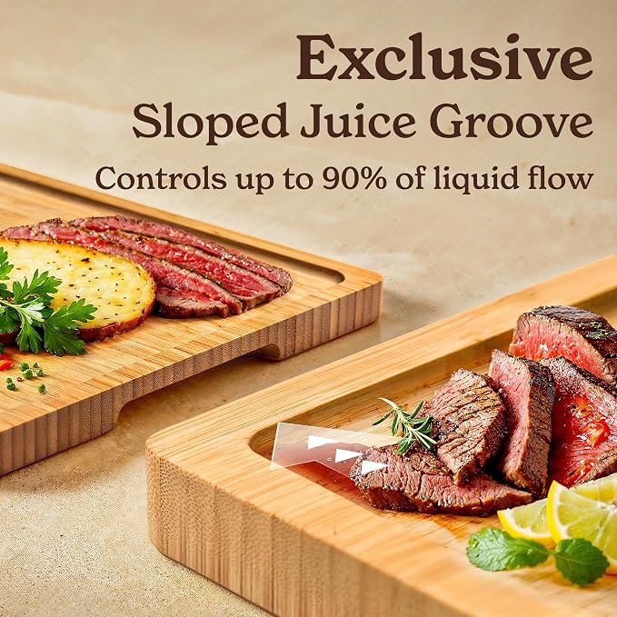 SMIRLY Bamboo Cutting Board - 4 Pack Wood Cutting Board Set with Stand | Non Toxic Wooden Cutting Boards with Juice Grooves and Handles, Multiple Sizes Chopping Board for Meal Prep & Charcuterie