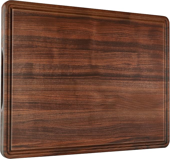 XXL Large Edge Grain Walnut Wood Cutting Board for Kitchen 24x18 in | Juice Groove Handles, Non-slip Mats,Thick Reversible Butcher Block, Cheese Charcuterie Board