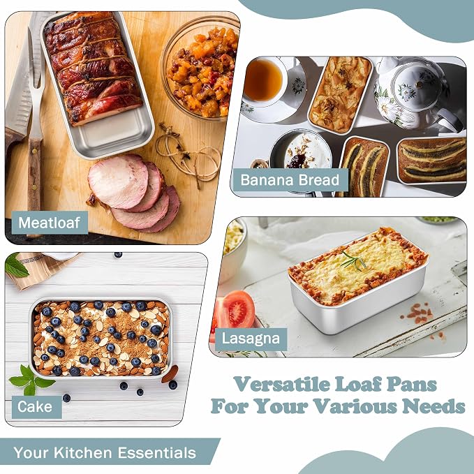 TeamFar Mini Loaf Pan, 4 PCS Stainless Steel Loaf Pans for Baking Bread | 6.3 x 3.5 Inch Bread Baking Pan for Homemade Bread, Meatloaf, Cake and Brownies, Non-Toxic, Oven & Dishwasher Safe