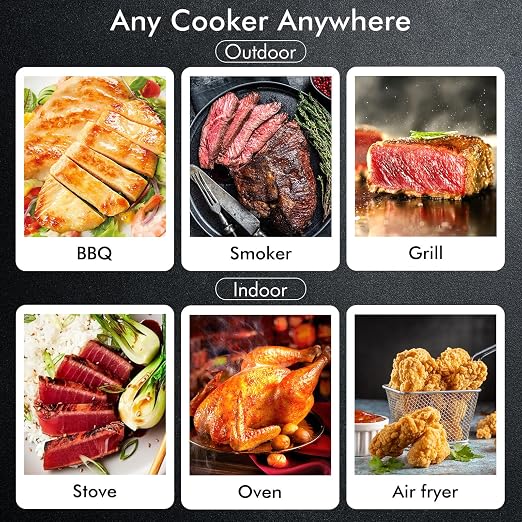 Wireless Smart Bluetooth Meat Thermometer Digital for BBQ, Grill, Oven, Smoker, 500ft Range Cooking Thermometer with Ultra-Thin Wireless Meat Probe, Perfect for Steak, Chicken, Turkey