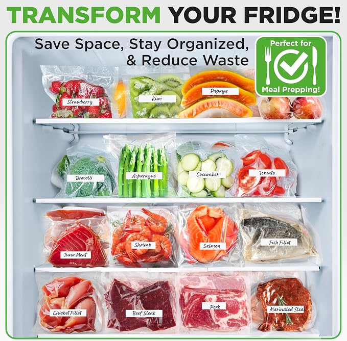 NutriChef Vacuum Sealer Bags 11x50 Rolls 2 pack for Food Saver, Seal a Meal, NutriChef, Weston. Commercial Grade, BPA Free, Heavy Duty, Great for vac storage, Meal Prep or Sous Vide
