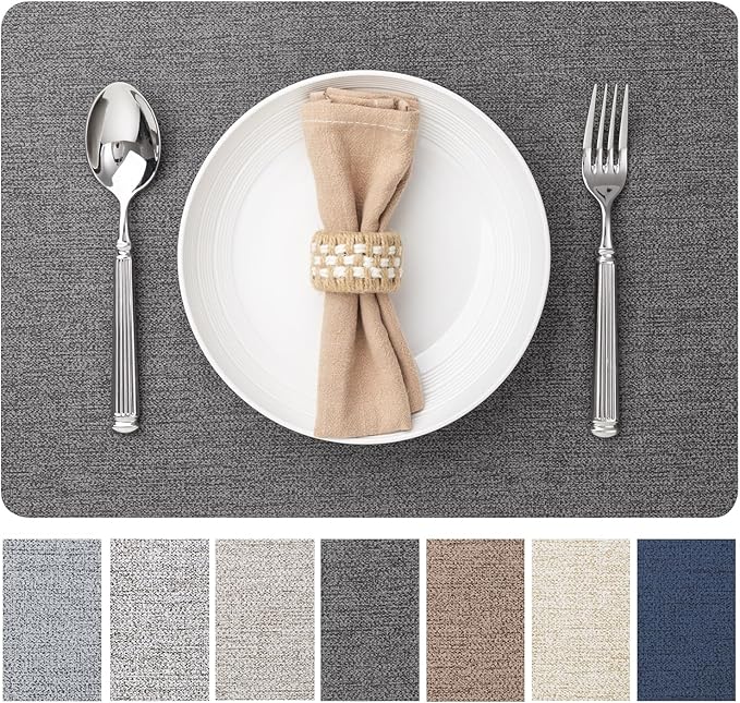 Baroyal Faux Leather Placemats Set of 4 Vinyl Washable Wipeable Table Mats for Kitchen Dining Table Heat Resistant Waterproof Modern Indoor/Outdoor Placemats Non-Slip Easy Clean Place Mats (Midnight)