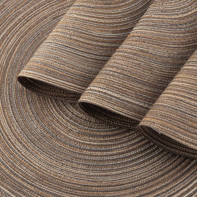 Winknowl Round Braided Placemats Set of 8 Washable Woven Heat Resistant Table Mats for Kitchen Dining Tables 15 inch Round Place Mats (Brown,8)