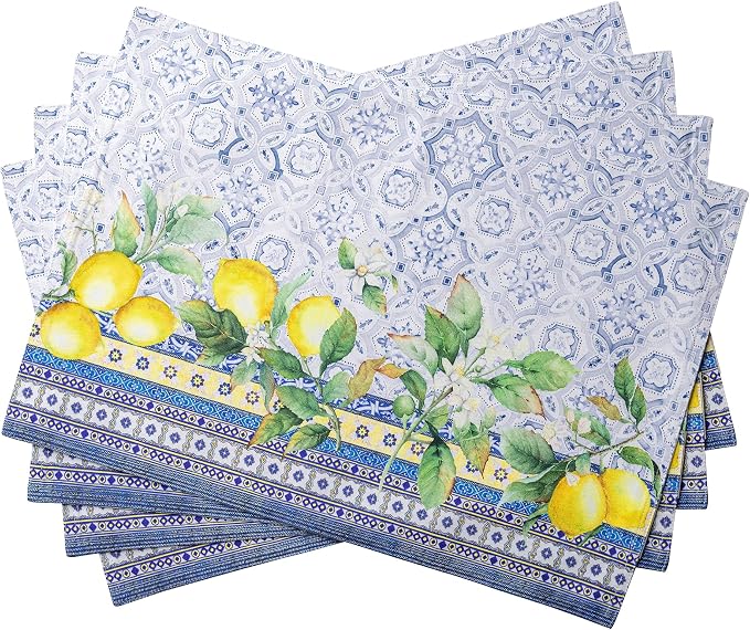 Maison d' Hermine Placemats Set of 4 Reusable 100% Cotton (13"x19") | Cloth Place Mats Washable Table Mats for Kitchen Dining Party Wedding Hotel Home Restaurant Spring Summer - Citrus