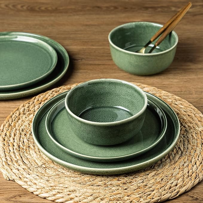 AmorArc Stoneware Dinnerware Sets for 6, 18Pcs Plates and Bowls Sets Dishes | Ceramic Round Reactive Glaze Dishes Set, Highly Scratch Resistant | Dishwasher & Microwave Safe Dishware