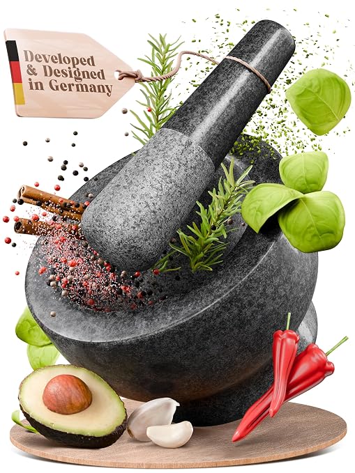 ChefSofi Mortar and Pestle Set - Black Polished Exterior - 3.5 Cup Capacity