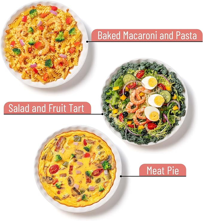 Brew To A Tea BTaT- Ceramic Pie Pan for Baking, 2 Pack, 10.5" & 9.5", Porcelain Ceramic Pie Plate for Salad, Pasta, Fruit and Tart, Freezer, Oven, Microwave and Dishwasher Safe