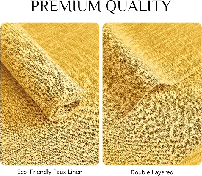 Softalker Faux Linen Placemats Set of 8-12 x 18 Inch, Heat Resistant Double Layered Durable Burlap Farmhouse Place Mats, Non-Slip Washable Rustic Table Mats for Dining, Kitchen, Party（Yellow