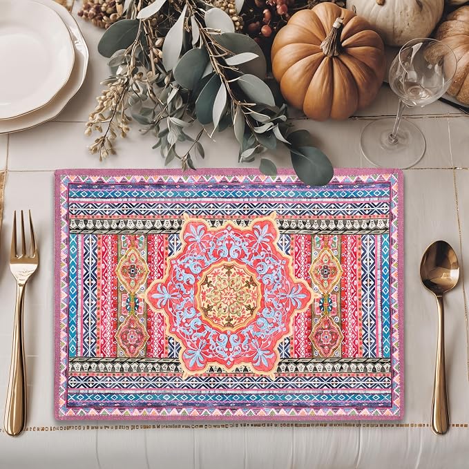 Maison d' Hermine Placemats Set of 4 Reusable 100% Cotton (13"x19") | Cloth Place Mats Washable Table Mats for Kitchen Dining Party Wedding Hotel Home Thanksgiving Christmas - Ispahan