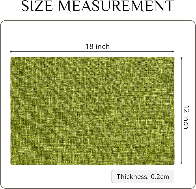 Softalker Faux Linen Placemats Set of 12-12 x 18 Inch, Heat Resistant Double Layered Durable Burlap Farmhouse Place Mats, Non-Slip Washable Rustic Table Mats for Dining, Kitchen, Party（Lime Green