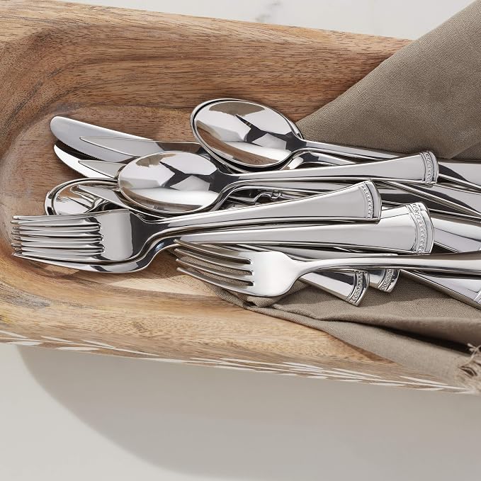 Lenox Portola 65-Piece 18/10 Silverware Set for 12, Flatware | mirror finish, dishwasher safe | includes serving spoons and utensil set | heavy duty, cutlery set for kitchen and dining