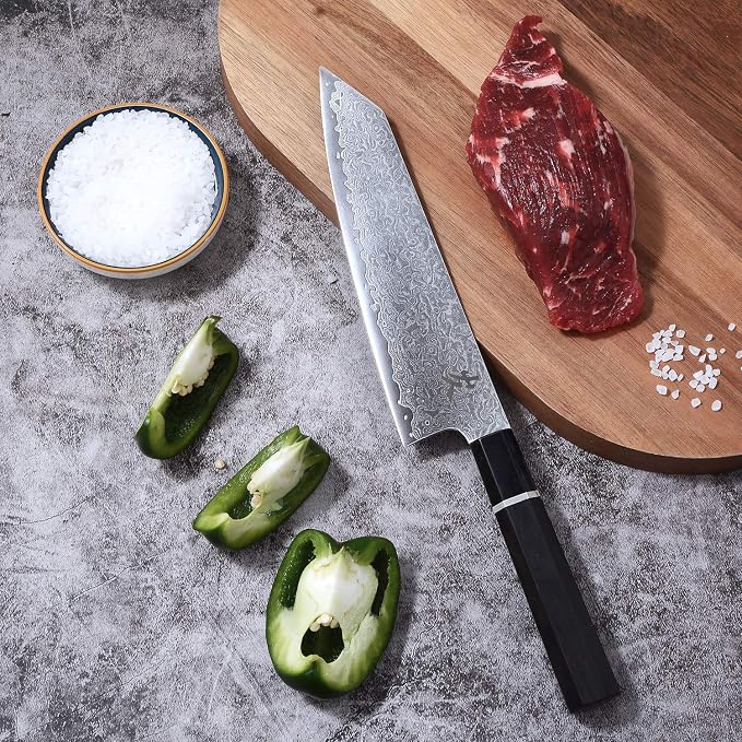 SAMCOOK Kiritsuke Chef Knife - 8 Inch Professional Sharp Damascus Knife,High Carbon Stainless Steel Kitchen Gyuto knife - Ergonomic Octagonal Ebony Handle with Gift Box