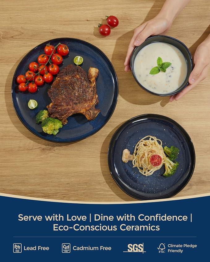 Ceramic Dinnerware Sets, Microwave Safe Plates and Bowls Sets, Kitchen Dishes Set for 4, Unbreakable & Dishwasher Safe Tableware, Everyday Use, Starry Blue