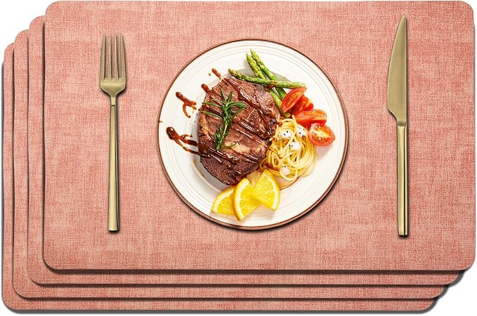 Maxpearl Faux Leather Placemats Set of 4, Easy to Clean, Navy Blue | Waterproof - Heat Resistant - Non Slip - Wipe Clean Dining Table Place Mats, Suitable for Indoor & Outdoor Use, 17''×12''