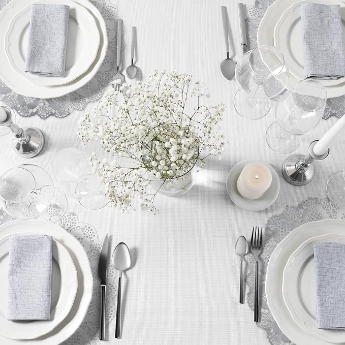 MCEAST 100 Pack Round Silver Paper Doilies 13.5 Inches Lace Paper Place Mats Rustic Scallop Doily Disposable Table Pads for Food Cakes Crafts Party Weddings Tableware Decor