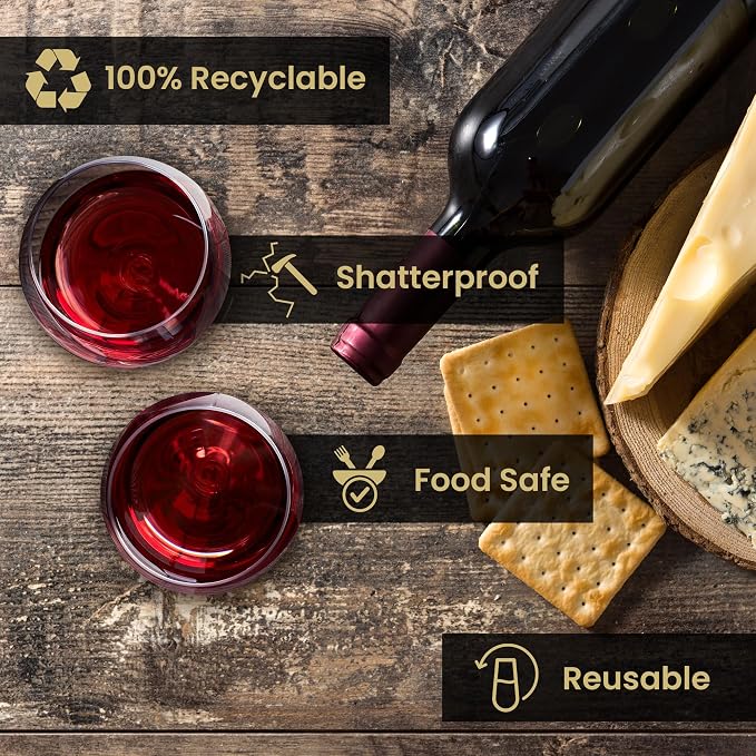 Reli. Disposable Wine Glasses (48 Pack, 12oz) | Clear | Stemless, Shatterproof | Plastic Stemless Wine Glasses Disposable | Parties, Cocktails, Whiskey, Weddings