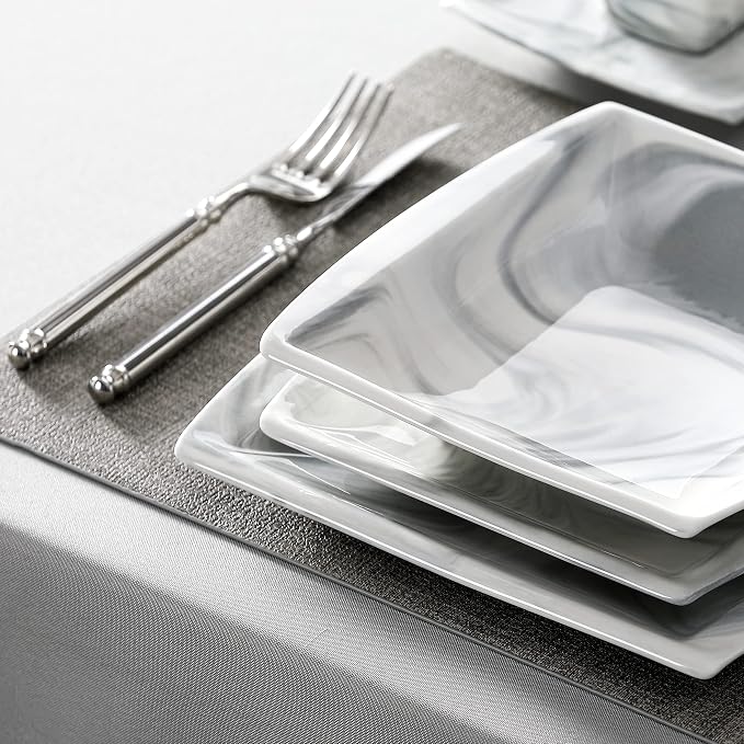 MALACASA Dinnerware Sets, 30 Piece Porcelain Plates and Bowls Sets for 6, Square Dish Set with Dinner Plates Set, Cup and Saucer, Modern Dishware Dishes Microwave Safe, Marble Grey, Series Blance | Complete with Plates, Bowls, Cups, Saucers, Microwave ...