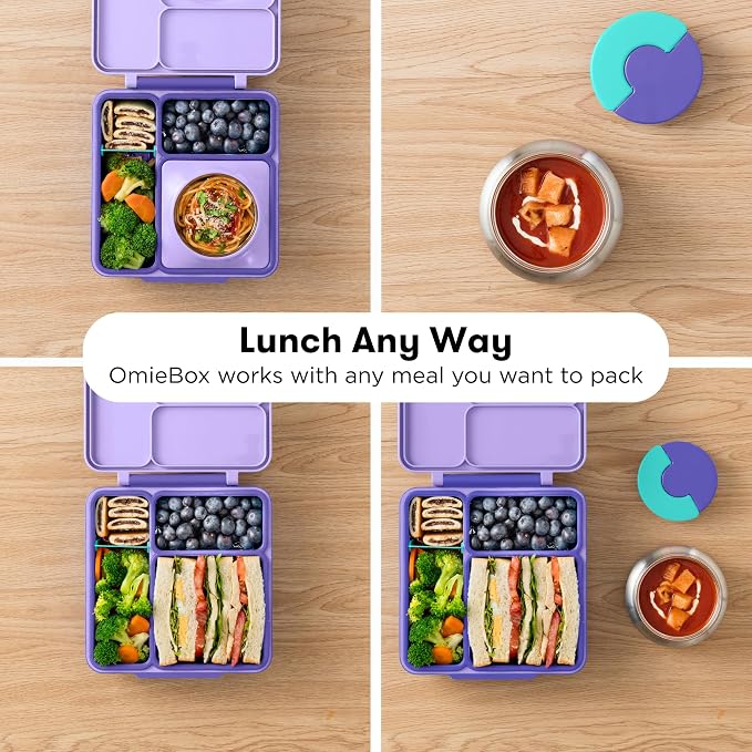 Omie OmieBox Kids Insulated Leakproof Bento Lunch Box with Food Jar (Purple Plum)