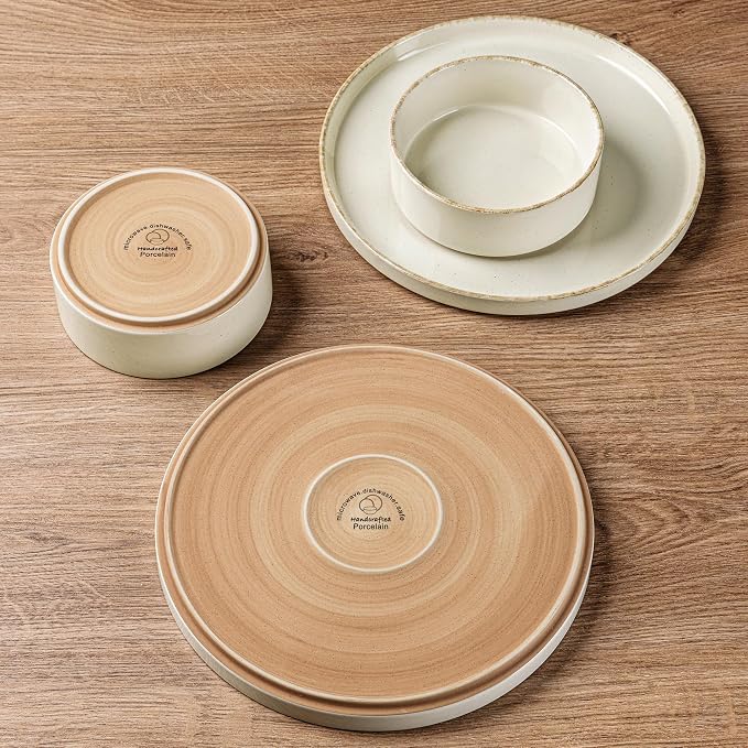 AmorArc Stoneware Dinnerware Sets for 6,18 Pcs Plates and Bowls Set | Handmade Ceramic Dish Set,Dishwasher & Microwave Safe,Scratch Resistant
