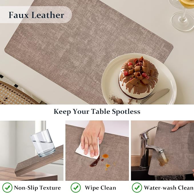 FROMHEART Faux Leather PU Placemats Set of 8 (Dark Coffee,11.8" x 17") | Waterproof,Heat/Oil Stain-Resistant Table Mat–Reversible,Non-Slip,Easy to Clean Place Mats for Kitchen,Dining,Indoor/Outdoor