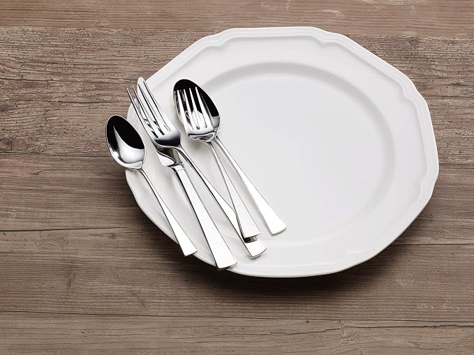 Mikasa Lucia 20-Piece Flatware Set, Service for 4, 18/10 Stainless Steel Silverware Set with Dinner Forks, Salad Forks, Knives, Spoons and Teaspoons, Dishwasher Safe