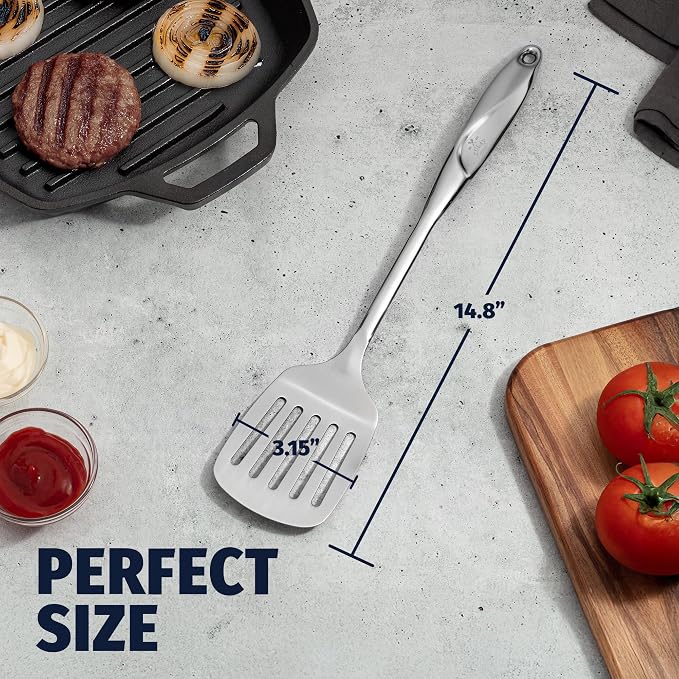 Zulay Kitchen Stainless Steel Slotted Spatula Turner | 14.8” Heat-Resistant Slotted Turner for Cooking, Frying & Grilling - Durable, Rust-Proof & Dishwasher Safe Kitchen Utensil