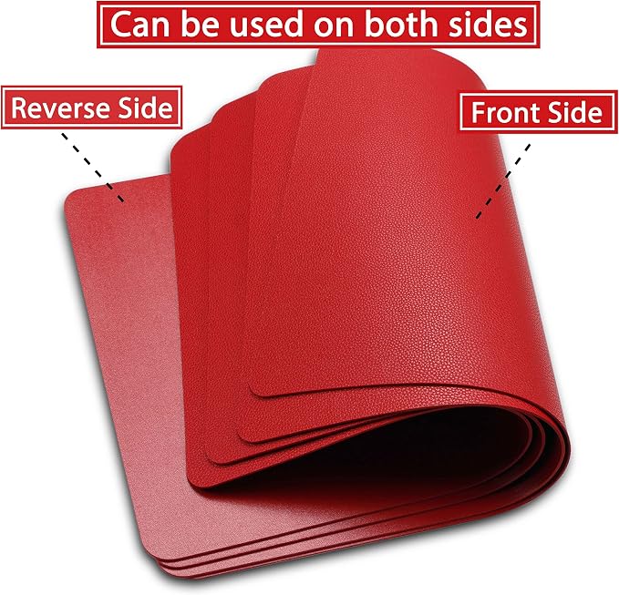 Wipeable Placemats Leather Table Mats Waterproof Heat-Resistant Easy to Clean for Dining Table Set Kitchen Table (2, Red)