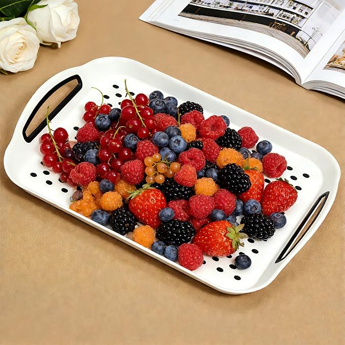 Non-Slip Lap Tray Set of 2,White | Dishwasher safe rectangular serving trays with handles. Perfect for couch, bed, desk. Sturdy, easy to clean