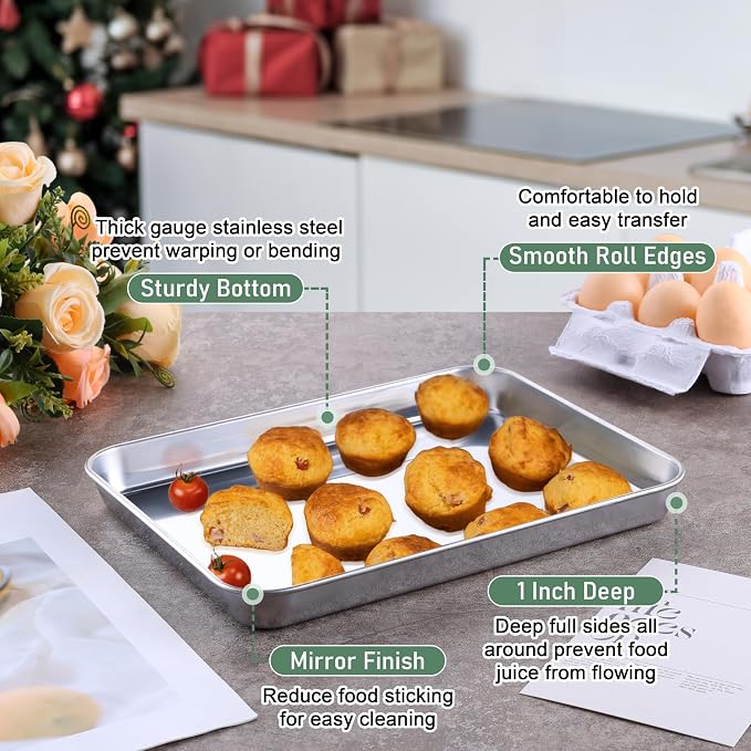 Homikit Cookie Sheet with Rack Set (1 Sheet Pan+1 Cooling Rack),10 x 8 Inch | Stainless Steel Small Baking Sheet with Wire Rack for Baking Roasting, Toaster Oven Pan Bacon Tray, Non-Toxic & Heavy Duty