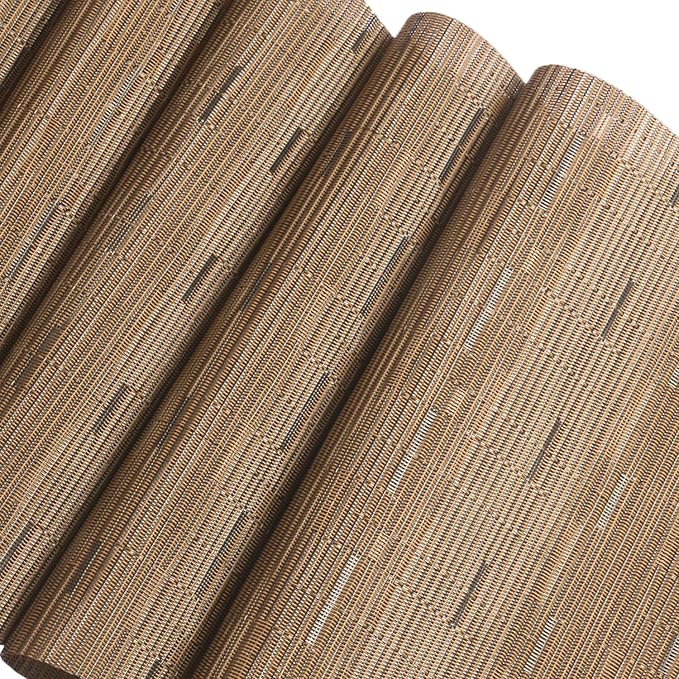 SHACOS Round Table Placemats Set of 7 Woven Vinyl Wedge Placemats with Centerpiece Round Table Mat Heat Resistant Wipe Clean (7, Tan)