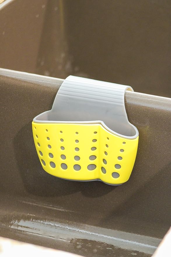 Crazy Chef Sink Caddy Sponge Holder- Kitchen Sink Soap Holder-Plastic Saddle Faucet Caddy-Sink Organizer for Brushes, Sponges, Soap, Utensils (Yellow)