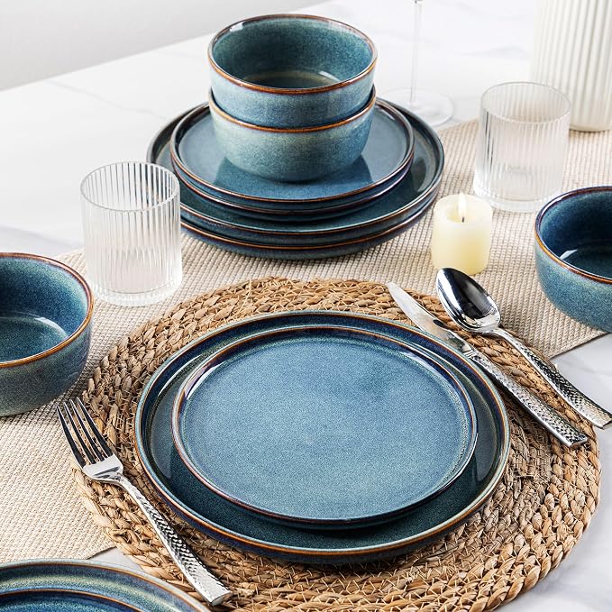 AmorArc Stoneware Dinnerware Sets for 6, 18Pcs Plates and Bowls Sets Dishes | Ceramic Round Reactive Glaze Dishes Set, Highly Scratch Resistant | Dishwasher & Microwave Safe Dishware