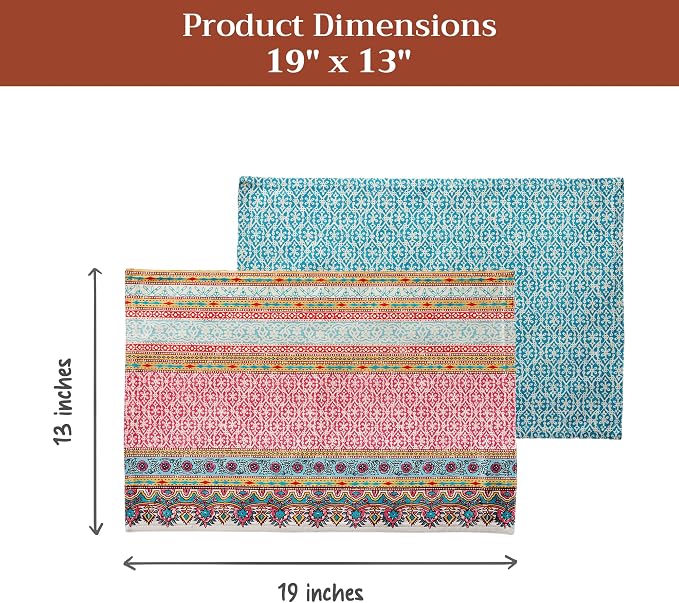 Maison d' Hermine Placemats Set of 4 Reusable 100% Combed Cotton (13"x19") | Cloth Place Mats Washable Table Mats for Kitchen Dining Party Wedding Hotel Home Restaurant Spring Summer - Lauris