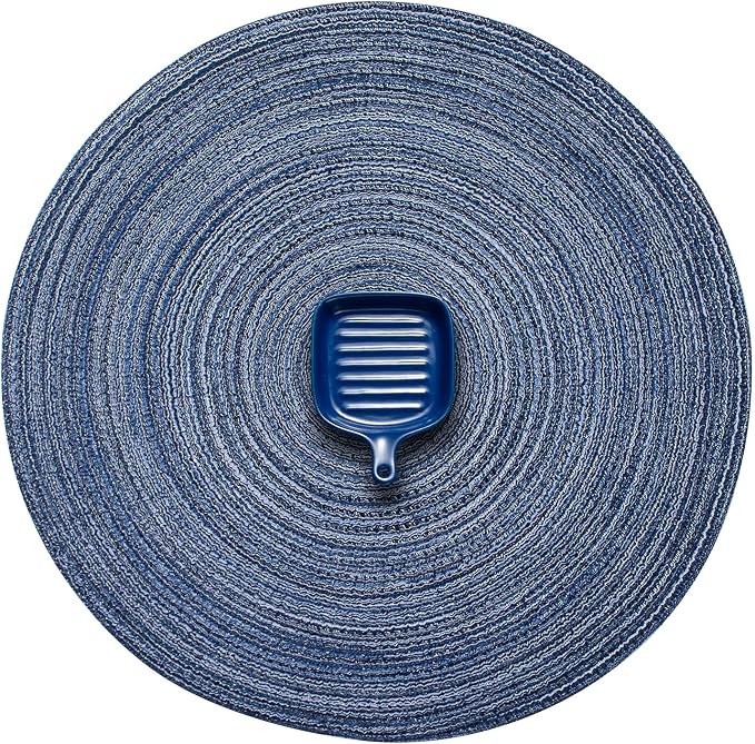 AHHFSMEI Round Braided Placemats Set of 6 Woven Table Mats for Dining Table Heat Resistant Easy to Clean Perfect for Kitchen & Home Decor (Multi Blue)