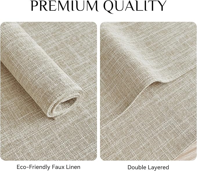 Softalker Faux Linen Placemats Set of 8-12 x 18 Inch, Heat Resistant Double Layered Durable Burlap Farmhouse Place Mats, Non-Slip Washable Rustic Table Mats for Dining, Kitchen, Party（Beige