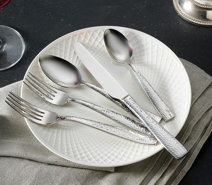 Hudson Essentials 40-Piece Hammered Stainless Steel 18/10 Flatware Silverware Set, Service for 8 (40-Piece Set)