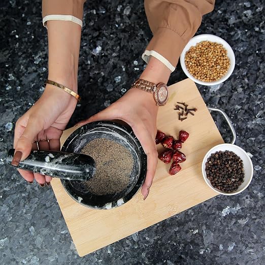 Exquisite Marble Mortar and Pestle Set - Your Ultimate Kitchen Essential for Grinding Spices, Making Guacamole, Salsa, Pesto, and Crushing Pills (Black Zebra, Bowl Shape (5"))