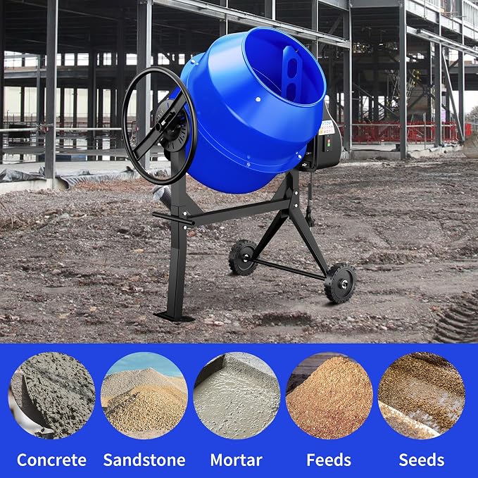 120L Electric Cement Mixer, 4.3 Cubic Ft. 450W 3/5HP Portable Concrete Mixer Machine with Stand And Wheels for Stucco, Mortar, Seeds, Blue