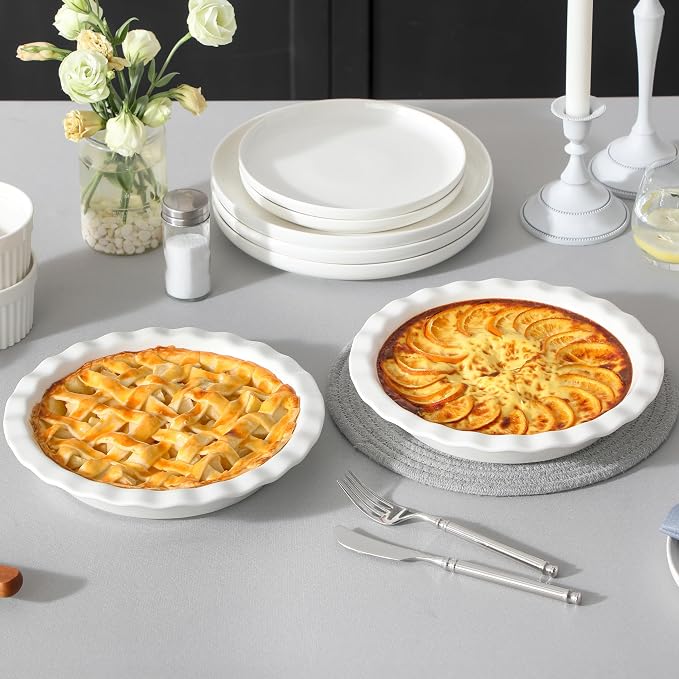 MALACASA 40 Oz Ceramic Pie Pan 9 Inch, Fluted Pie Dish for Quiche | Baking, Versatile for Quiche, Pie, Tart, Casserole, Oven, Microwave, Dishwasher Safe, Non-Stick Glaze, Even Heat Distribution